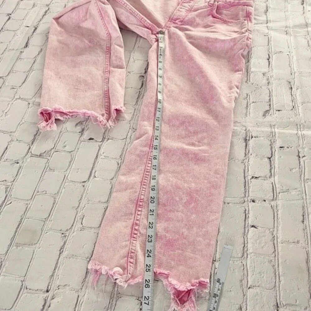 Free People Maggie Jean Acid Wash Pink Button Fly Copped Destroyed Hem 26